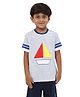 PILOLO Cotton Knit Half Sleeves Striped Tee - Blue