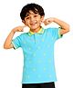 PILOLO Cotton Knit Half Sleeves Smiley Face Printed Polo Tee - Blue