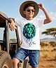 OLLINGTON ST. Cotton Knit Printed Half Sleeves T-Shirt & Stretchable Denim Shorts Set -White & Blue