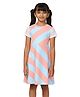 PILOLO Cotton Knit Half Sleeves Striped Dress - Pink & Blue