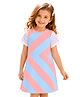 PILOLO Cotton Knit Half Sleeves Striped Dress - Pink & Blue