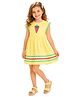 PILOLO Cotton Knit Half Sleeves  Lace & Pom Pom  Embellished Dress - Yellow