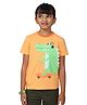 PILOLO Cotton Knit Half Sleeves Crocodile Printed & Spine Applique Detailed Tee - Orange
