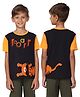 PILOLO Cotton Knit Half Sleeves Colour Blocked Roar Text & Tiger Printed Tee - Black