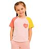PILOLO Cotton Knit Half Sleeves Colour Blocked Striped Tee - Pink