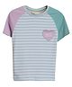 PILOLO Cotton Knit Half Sleeves Colour Blocked Striped Tee - Blue