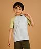 PILOLO Cotton Knit Half Sleeves Colour Blocked Striped Tee - Green