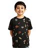 PILOLO Cotton Knit Half Sleeves Geometric Printed Tee - Navy Blue