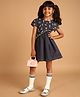 PILOLO Cotton Knit Half Sleeves Geometric Printed Dress - Navy Blue