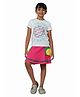 PILOLO Cotton Knit Half Sleeves Good Vibes Text Printed Tee & Skirt Set - Green & Pink