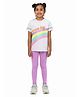 PILOLO Cotton Knit Half Sleeves Striped & Dream Big Text Applique Detailed Tee & Leggings Set - Grey & Purple