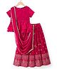 Pine Kids Woven Half Sleeves Floral Embroidered Choli Lehenga Set With Dupatta - Dark Pink