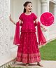 Pine Kids Woven Half Sleeves Floral Embroidered Choli Lehenga Set With Dupatta - Dark Pink