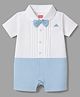 Babyhug 100% Cotton Woven Half Sleeves Solid Party Romper With Bow Applique - Light Blue