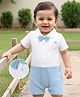 Babyhug 100% Cotton Woven Half Sleeves Solid Party Romper With Bow Applique - Light Blue