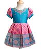 Enfance Half Puffed Sleeves Floral Swirl Embroidered & Banarasi Printed Knee Length Pattu Pavdai Dress  - Pink