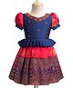 Enfance Half Puffed Sleeves Ethnic Design Beads Embellished & Banarasi Printed Knee Length Pattu Pavdai Dress  - Pink