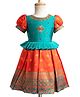 Enfance Half Puffed Sleeves Beads & Sequins Embellished Floral Ethnic Motif Embroidered Knee Length Pattu Pavadai Dress - Green