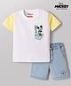 Babyhug Disney Single Jersey Knit Half Sleeves T-Shirt & Denim Shorts set with Front & Back Mickey & Friends Graphics - Multicolor