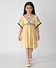 Bella Moda Cotton Woven Half Bell Sleeves Floral Embroidered Dress - Yellow