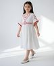 Bella Moda Cotton Woven Half Bell Sleeves Floral Embroidered Dress - White