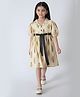 Bella Moda Cotton Woven Half Puffed Sleeves Abstract Printed Dress - Cream