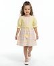 Bella Moda Cotton Woven Half Sleeves Striped & Floral Designed Schiffli Embroidered Dress - Yellow