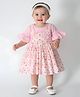 Bella Moda Cotton Woven Half Sleeves Schiffli Embroidered Floral Printed Dress - Pink