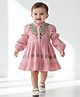Bella Moda Cotton Woven Full Sleeves Floral Embroidered  Dress - Pink