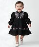 Bella Moda Cotton Woven Full Sleeves Floral Embroidered  Dress - Black