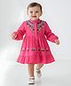 Bella Moda Cotton Woven Full Sleeves Floral Embroidered  Dress - Dark Pink