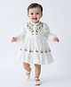 Bella Moda Cotton Woven Full Sleeves Floral Embroidered  Dress - White