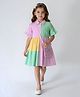 Bella Moda Cotton Woven Three Fourth Sleeves Colour Blocked Striped Dress With Sling Bag - Pink
