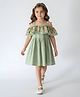 Bella Moda Cotton Woven Cold Shoulder Floral Embroidered Dress - Green