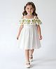 Bella Moda Cotton Woven Cold Shoulder Floral Embroidered Dress - White