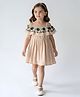 Bella Moda Cotton Woven Floral Embroidered Cold Shoulder Ruffle Dress - Beige