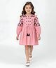 Bella Moda Cotton Woven Full Puffed Sleeves Floral Embroidered Dress - Pink