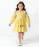 Bella Moda Cotton Woven Full Puffed Sleeves Floral Embroidered Dress - Yellow
