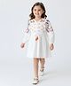 Bella Moda Cotton Woven Full Puffed Sleeves Floral Embroidered Dress - White