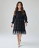 Bella Moda Cotton Woven Full Peasant Sleeves Cross & Floral Embroidered Dress - Black