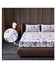 Divine Casa 144 TC Purple Blue Floral Cotton Elastic Fitted King Bedsheet with 2 Pillow Covers (200 X 180) cm