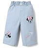 Babyhug Disney Denim Full Length Jeans With Minnie Mouse Graphic & Bow Embroidery - Light Blue