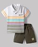 Mini Taurus Interlock Knit Half Sleeves T-Shirt & Shorts Night Suit With Mini Boss Embroidery - Blue