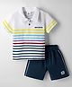 Mini Taurus Interlock Knit Half Sleeves T-Shirt & Shorts Night Suit With Mini Boss Embroidery - Blue