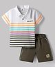 Mini Taurus Interlock Knit Half Sleeves T-Shirt & Shorts Night Suit With Mini Boss Embroidery - Olive Green