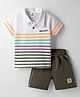 Mini Taurus Interlock Knit Half Sleeves T-Shirt & Shorts Night Suit With Mini Boss Embroidery - Olive Green