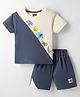 Mini Taurus Interlock Knit Half Sleeves T-Shirt & Shorts Night Suit with Animal Print - Charcoal Grey
