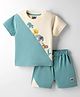 Mini Taurus Interlock Knit Half Sleeves T-Shirt & Shorts Night Suit with Animal Print - Sea Green