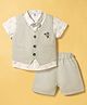 Mini Taurus Sinker Knit Half Sleeves 3 Piece Party Suit with Bear Print Bow Applique & Embroidery - Light Brown