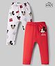 Babyhug Disney Interlock Knit Full Length Mickey Mouse Printed Diaper Leggings Pack of 2 - Red & White